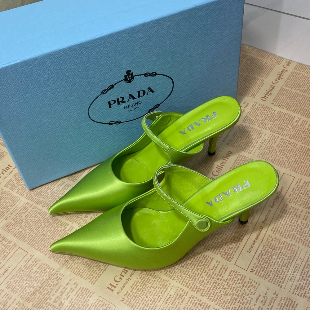 Prada Women's Green Satin Mules
